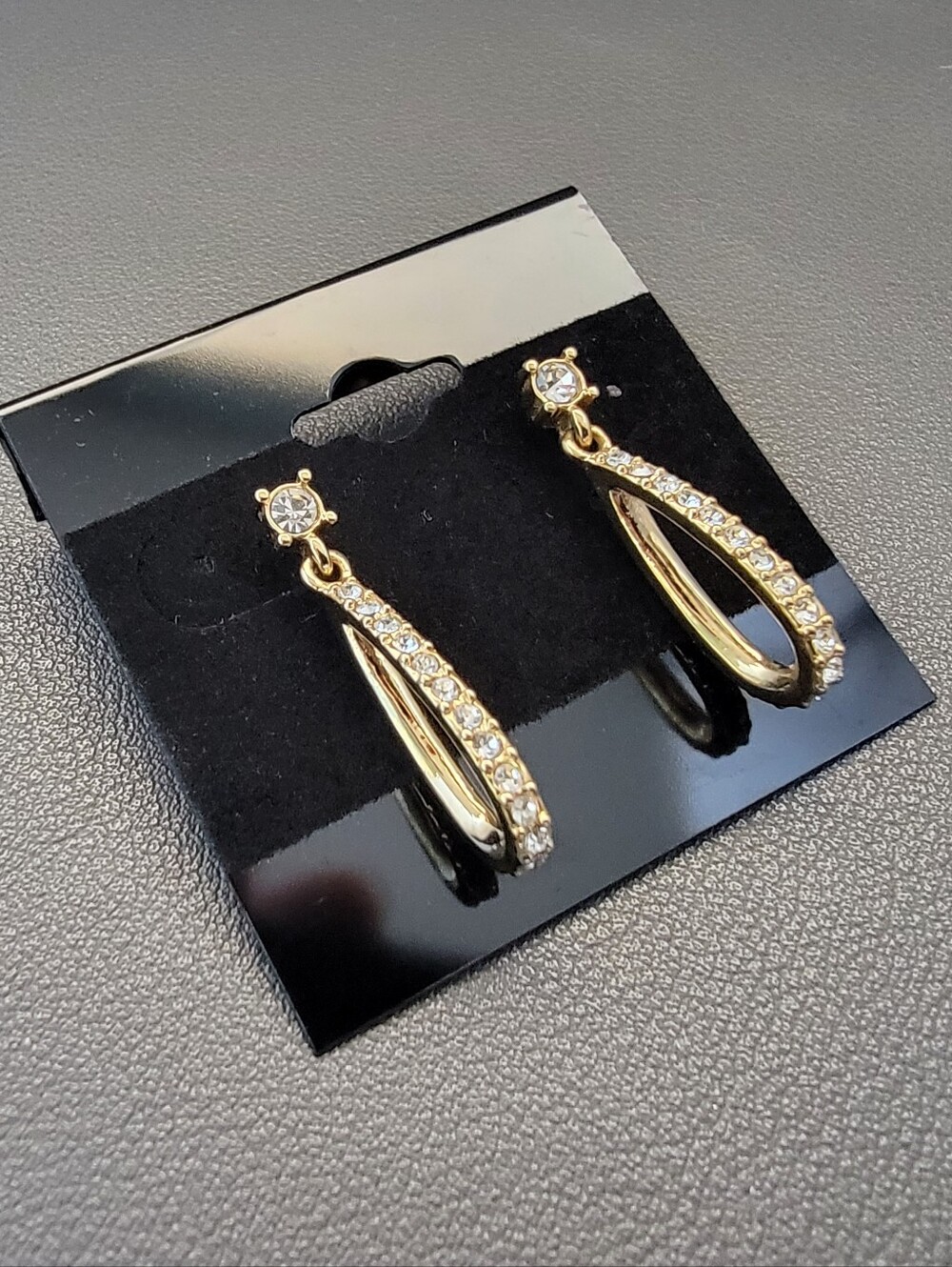 Gold Tone Pavé Rhinestone Open Teardrop Dangle Earrings | Elegant Minimalist